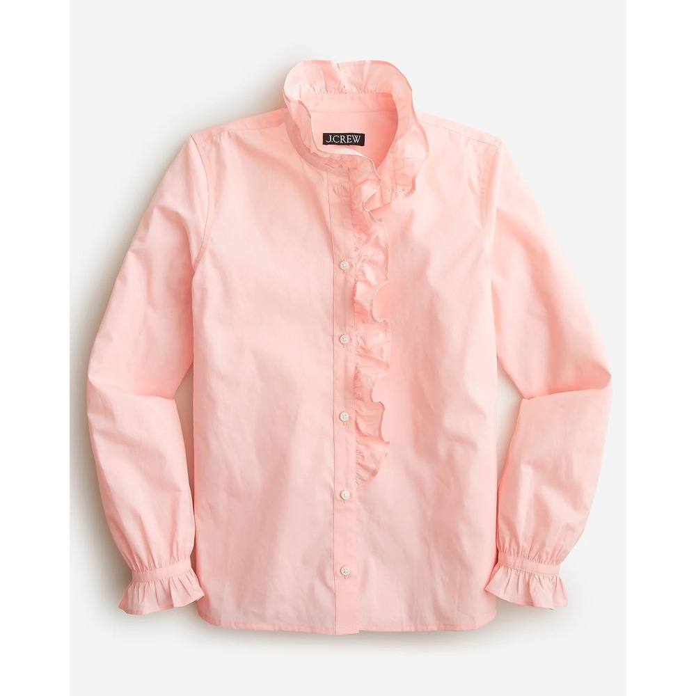 J.Crew Cottage Top in Cotton Poplin In Light Pink Size 6 Preppy Old Money Ruffle